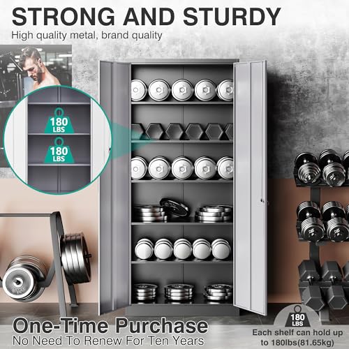 SISESOL Metal Storage Cabinet with 2 Adjustable Shelves, 36" H E162