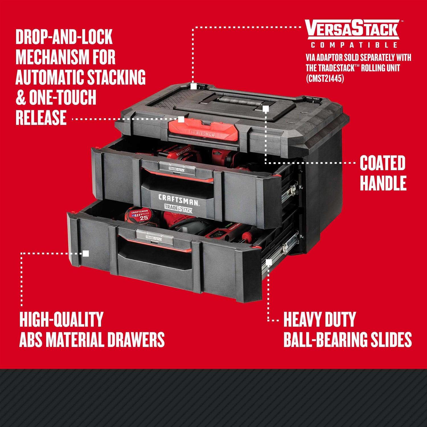 CRAFTSMAN TRADESTACK 21.45-in 2-Drawer Ball-bearing Tool Box A241760