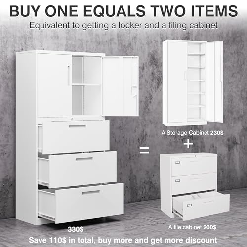 SISESOL Metal Storage Cabinet with 2 Adjustable Shelves, 36" H E162