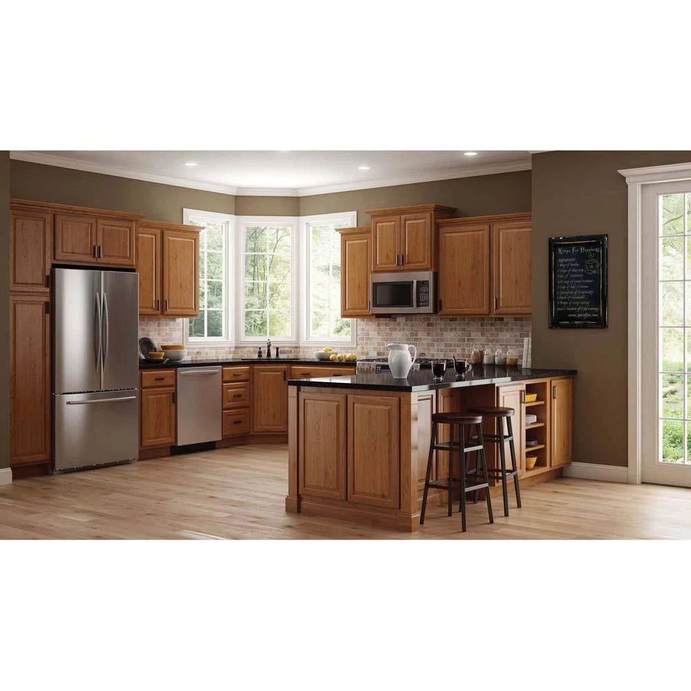 Hampton Bay Assembled 24x34.5x24 in. Drawer Base Kitchen Cabinet in Medium Oak U473