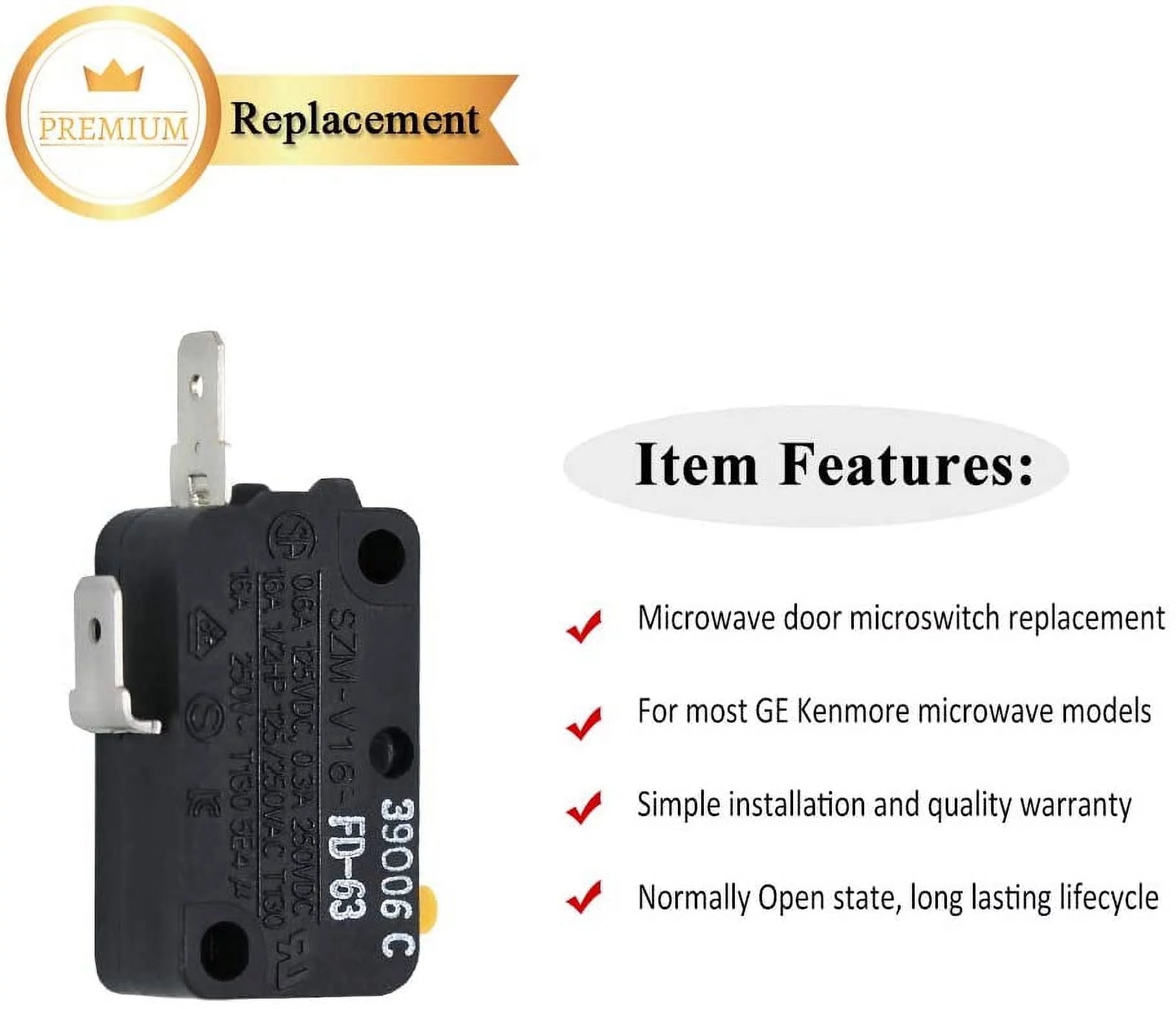 Primeswift SZM-V16-FD-63 Microwave Door Switch Replacement for LG GE Kenmore, 2 Pack R173818