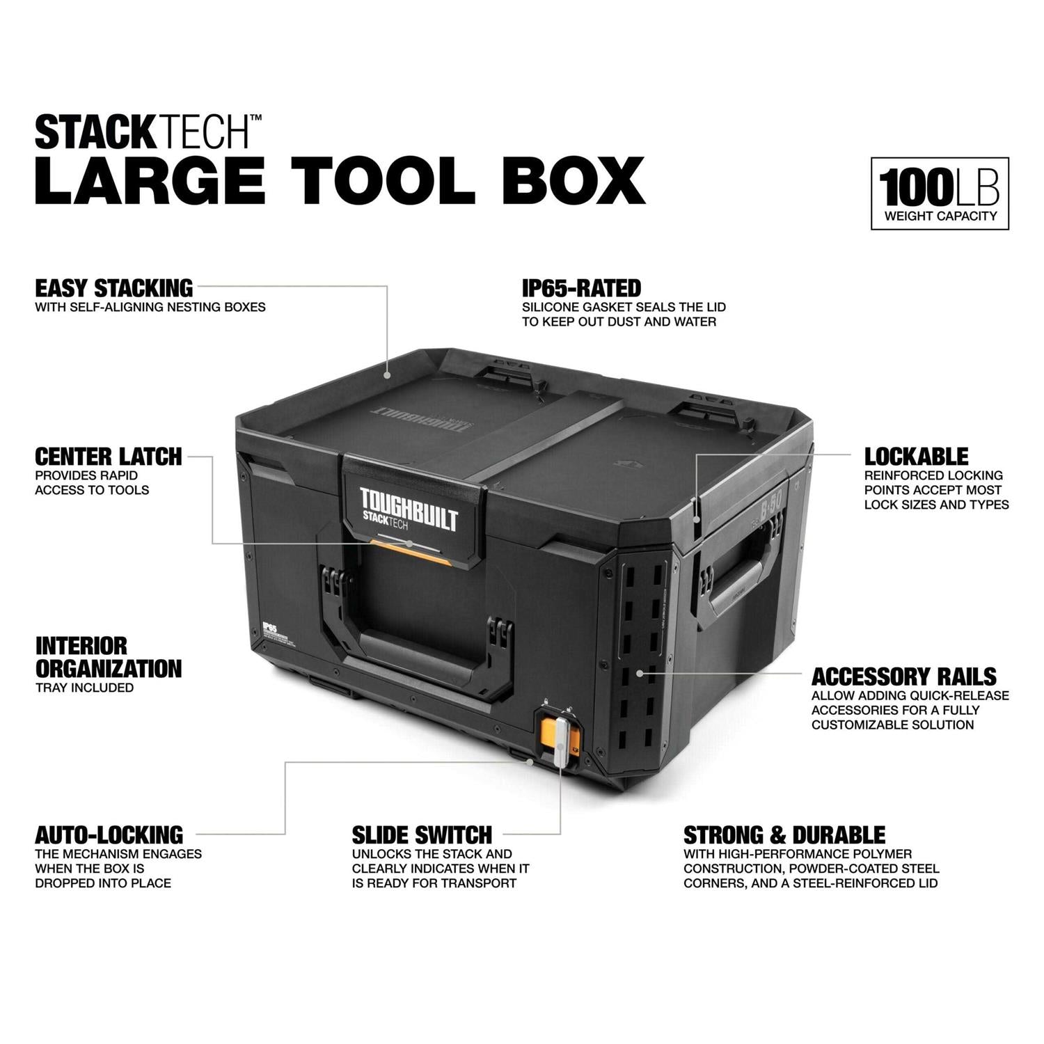 TOUGHBUILT STACKTECH Large 21-in Black Plastic Lockable Tool Box F970