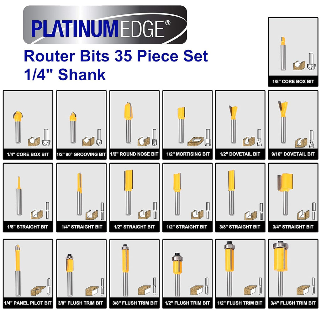 Platinumedge Tungsten Carbide Router Bits Set, 35 Piece with Aluminum Storage Case T983807