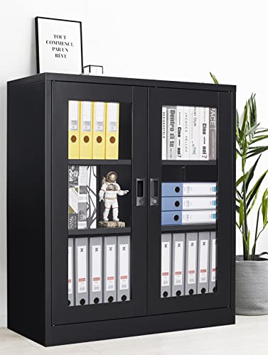 SISESOL Metal Storage Cabinet with 2 Adjustable Shelves, 36" H E162