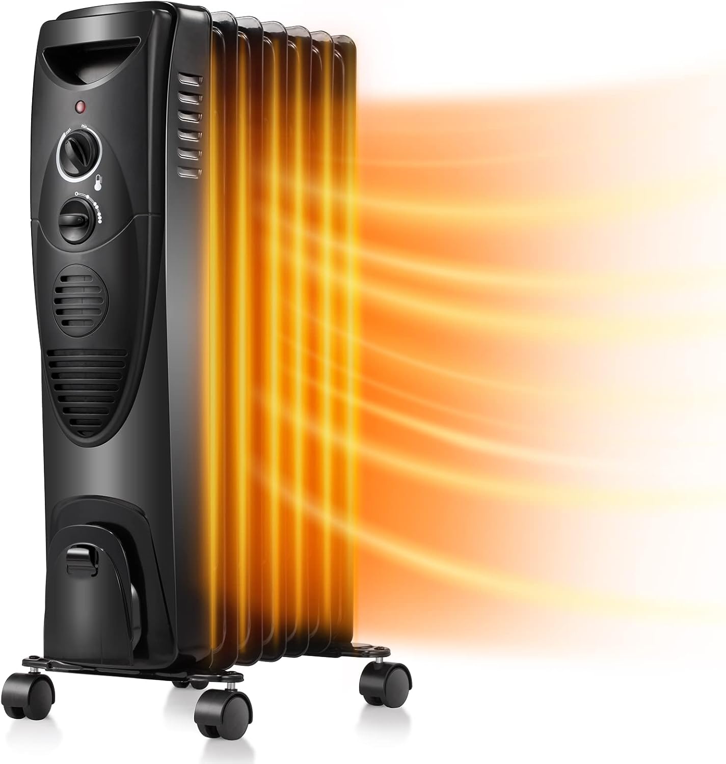 Kismile 1500W Oil-Filled Radiator Heater, Oil Heater with 3 Heat Settings, Heater with Adjustable Thermostat, Overheat & Tip-Over Protection, Portable Safety Features for Home Office (Grey) Pack of 2