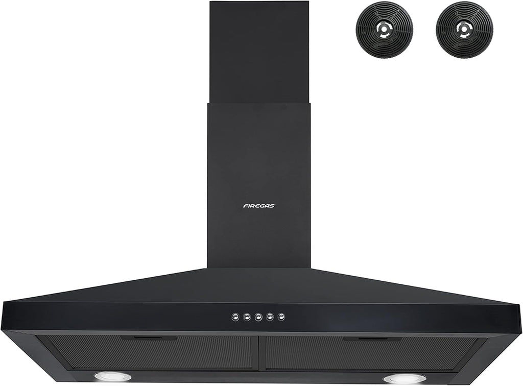 FIREGAS 30 inch Wall Mount Range Hood, Stainless Steel Stove Vent Hood with 3 Speed Exhaust Fan, Aluminum Mesh Filters, Ducted/Ductless Convertible Duct, Push Button, Efficient Airflow,Charcoal Filter