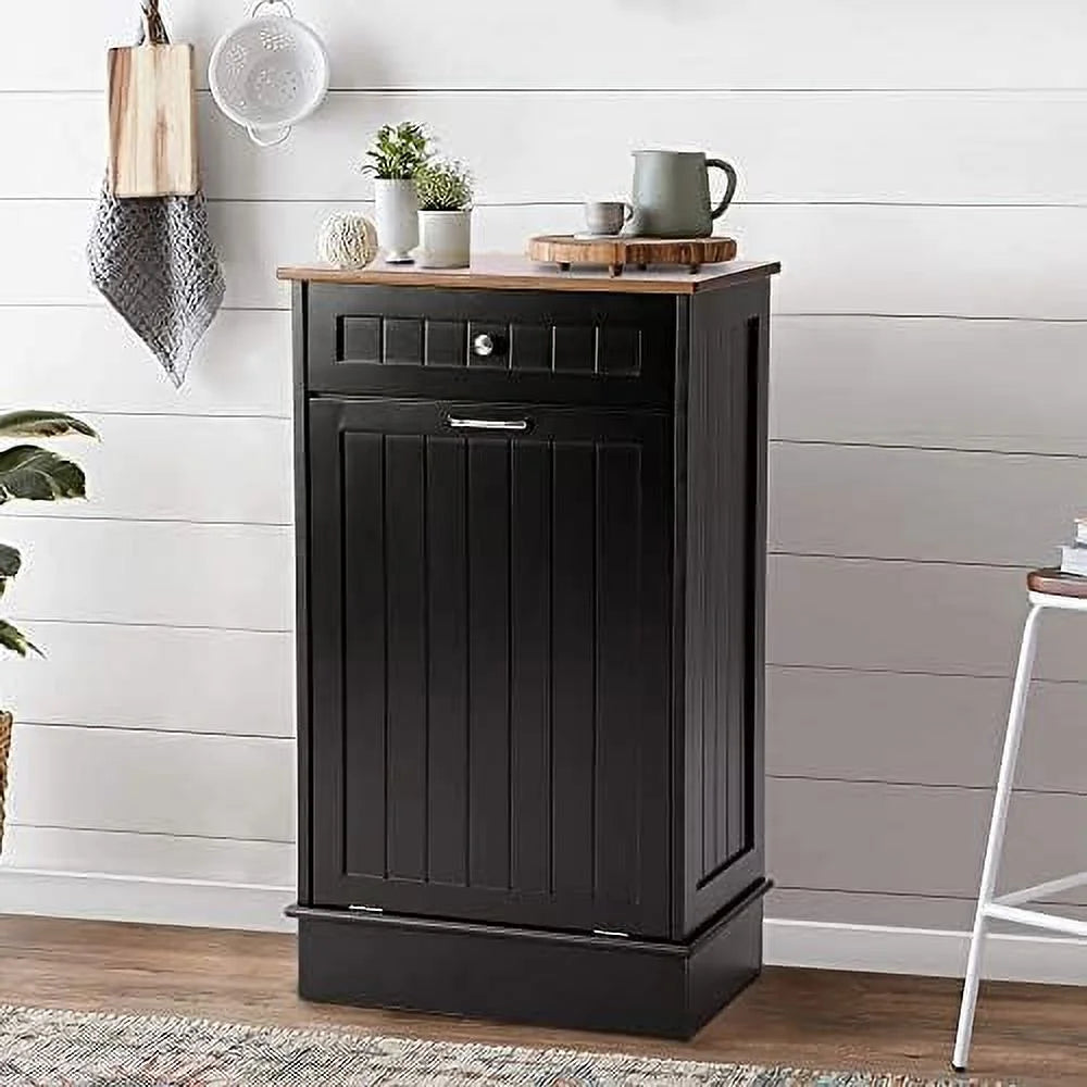 TJUNBOLIFE Free-Standing Tilt Out Trash Bin with Drawer, Grey F503272