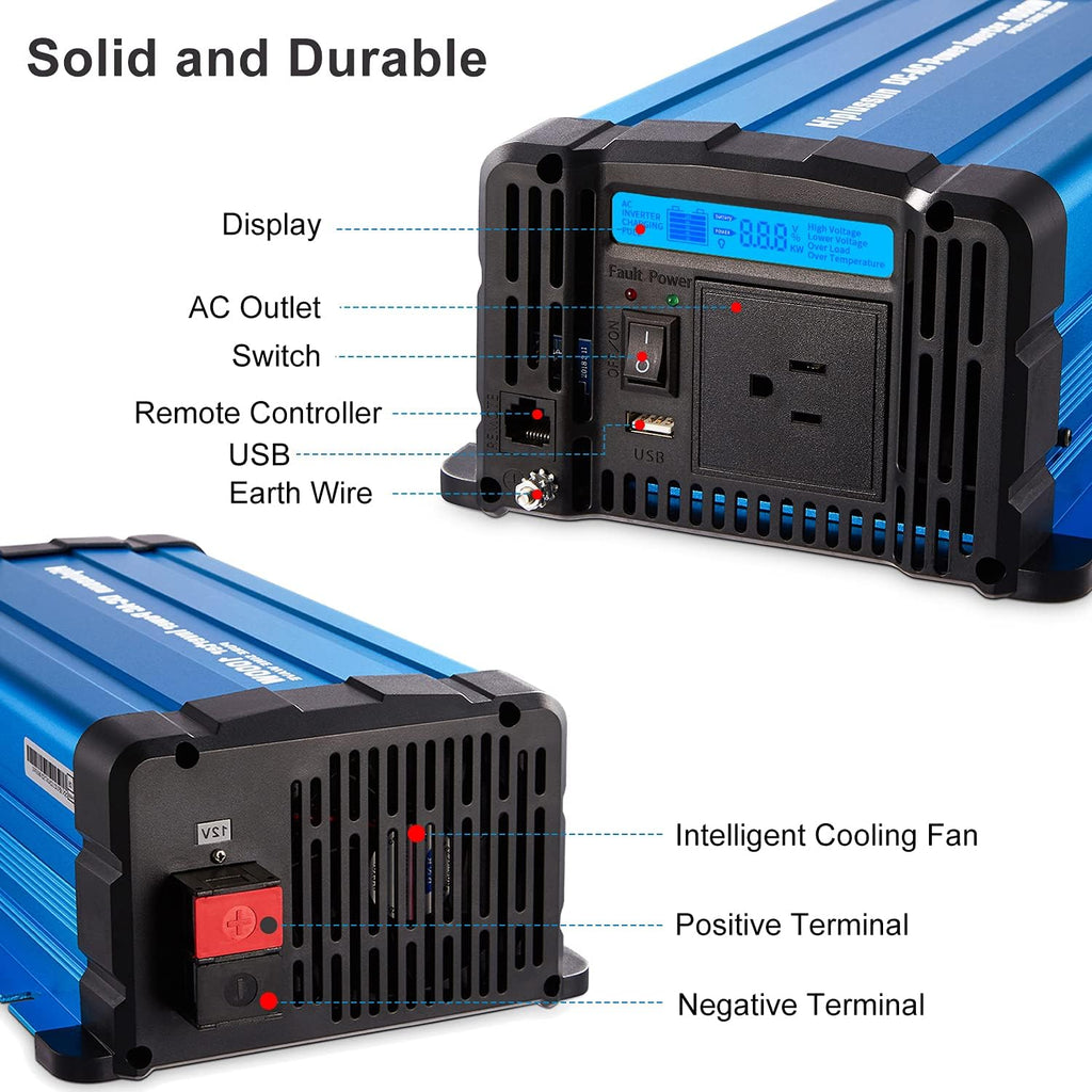 1000W Pure Sine Wave Power Inverter 12V to 110V with Remote M606
