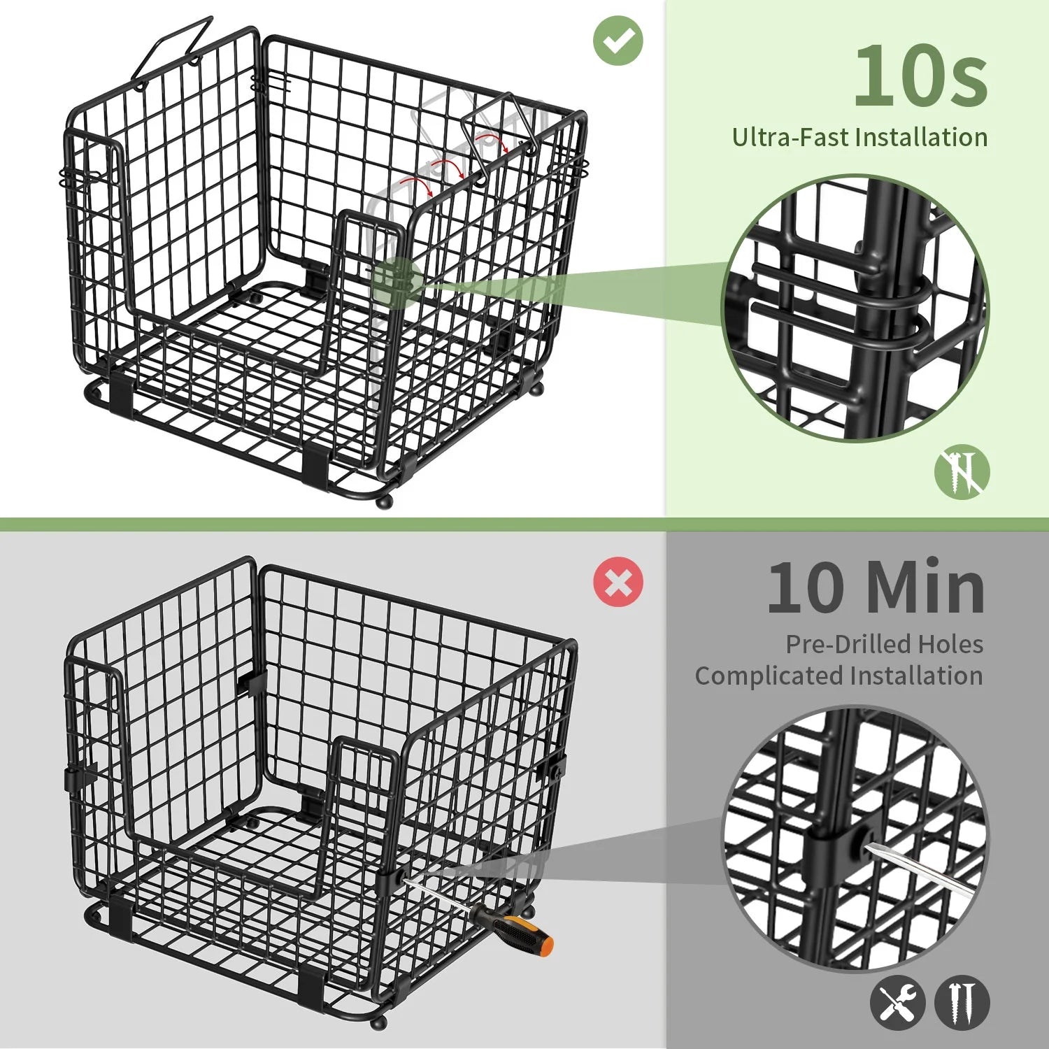 TINANA Stackable Fruit Baskets with Bamboo Top, 2 Pack, Black W1664