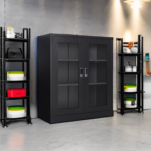 SISESOL Metal Storage Cabinet with 2 Adjustable Shelves, 36" H E162