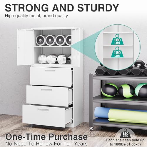 SISESOL Metal Storage Cabinet with 2 Adjustable Shelves, 36" H E162