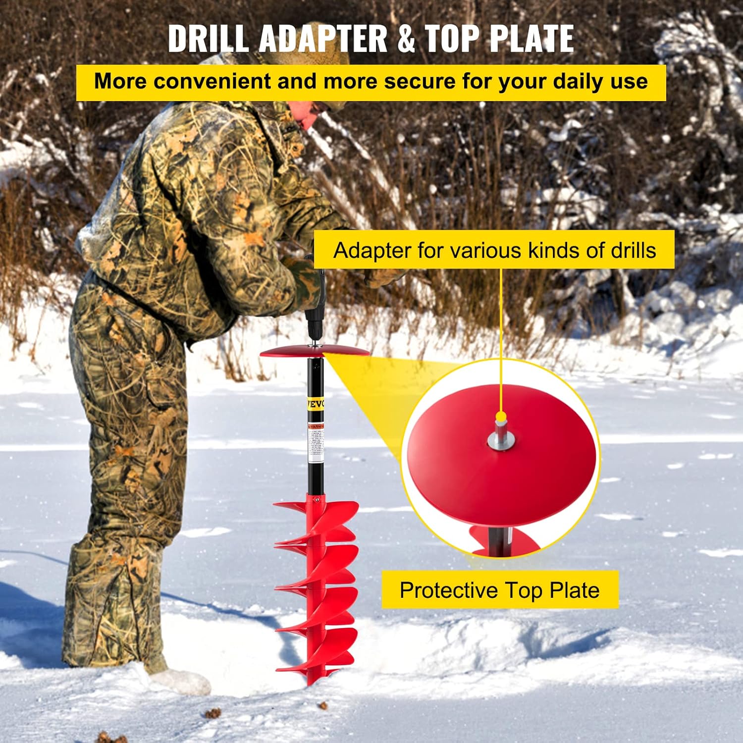 VEVOR Ice Drill Auger 8" Nylon Ice Auger Bit with Adjustable Extension Rod A1561
