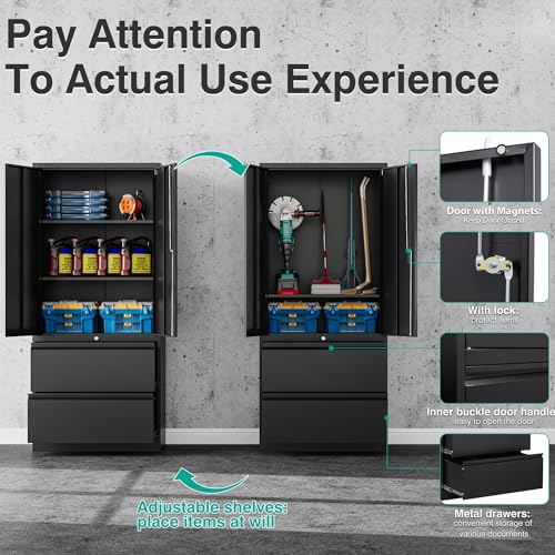 SISESOL Metal Storage Cabinet with 2 Adjustable Shelves, 36" H E162