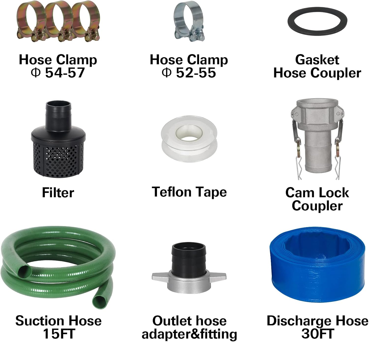 BILT HARD 2 inch Gas Powered Semi-Trash Water Pump with Water Hose Kit W1632
