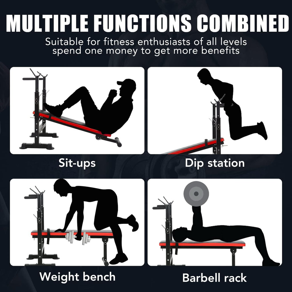 PayLessHere Adjustable Weight Bench with Barbell Rack for Home Gym L446