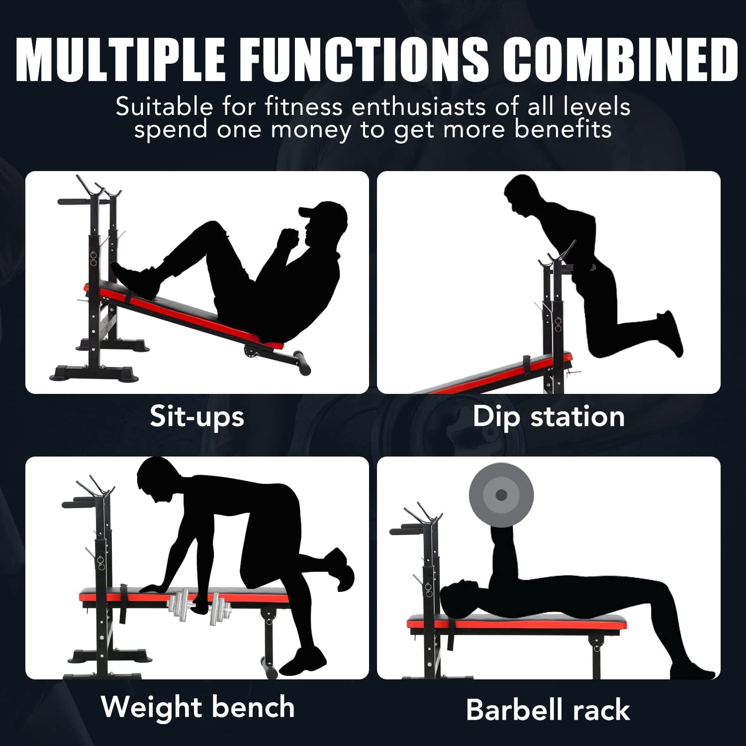 PayLessHere Adjustable Weight Bench with Barbell Rack for Home Gym L446