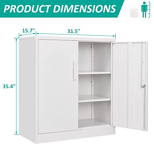 SISESOL Metal Storage Cabinet with 2 Adjustable Shelves, 36" H E162
