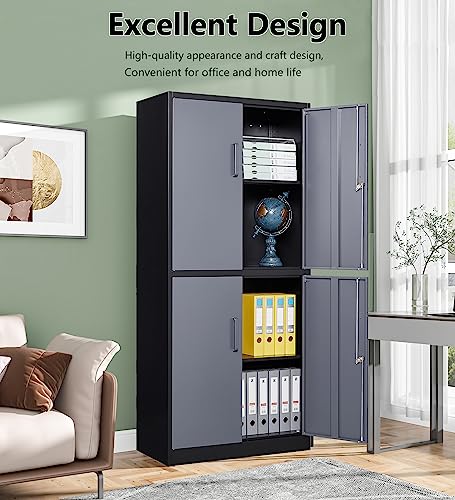SISESOL Metal Storage Cabinet with 2 Adjustable Shelves, 36" H E162