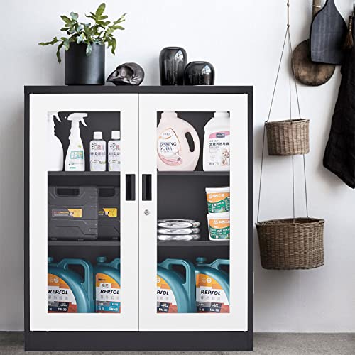 SISESOL Metal Storage Cabinet with 2 Adjustable Shelves, 36" H E162