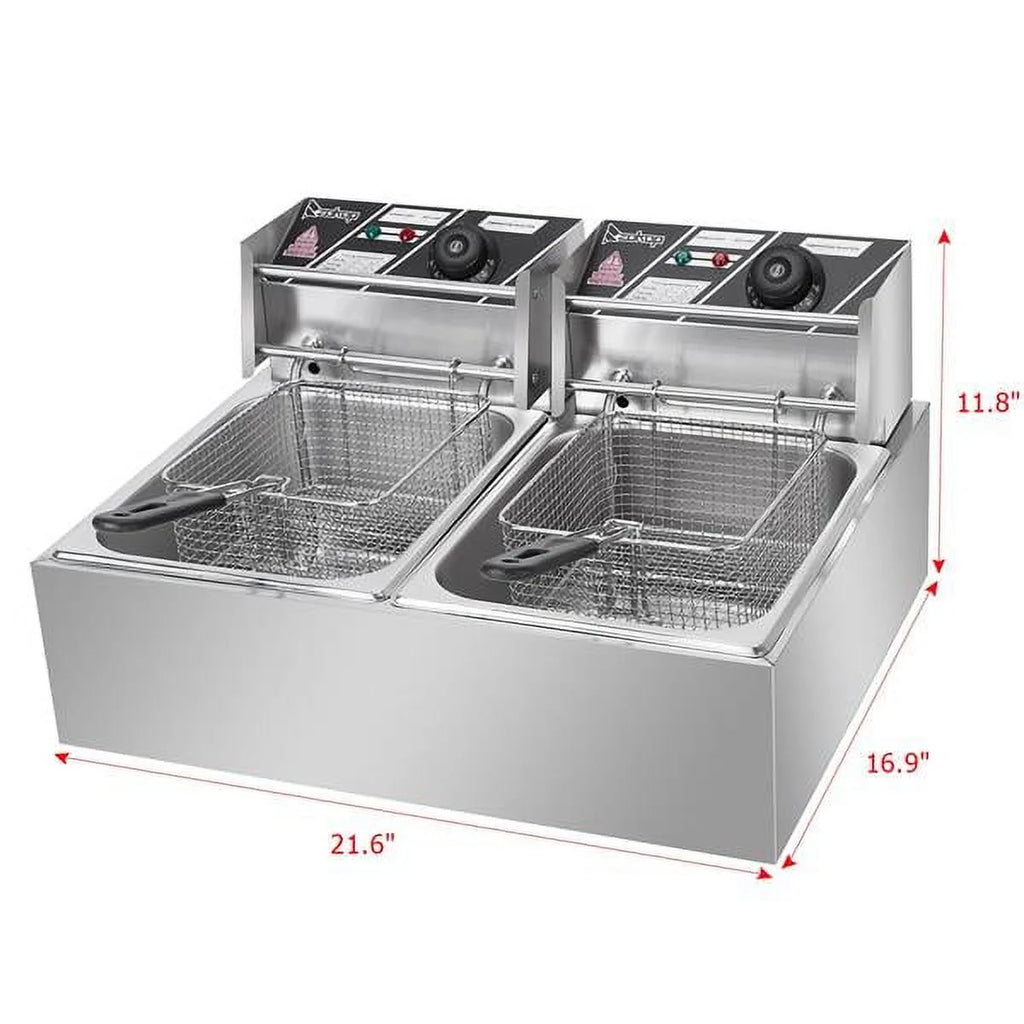 Stainless Steel Double-Cylinder Electric Fryer 12L Commercial Countertop L796788