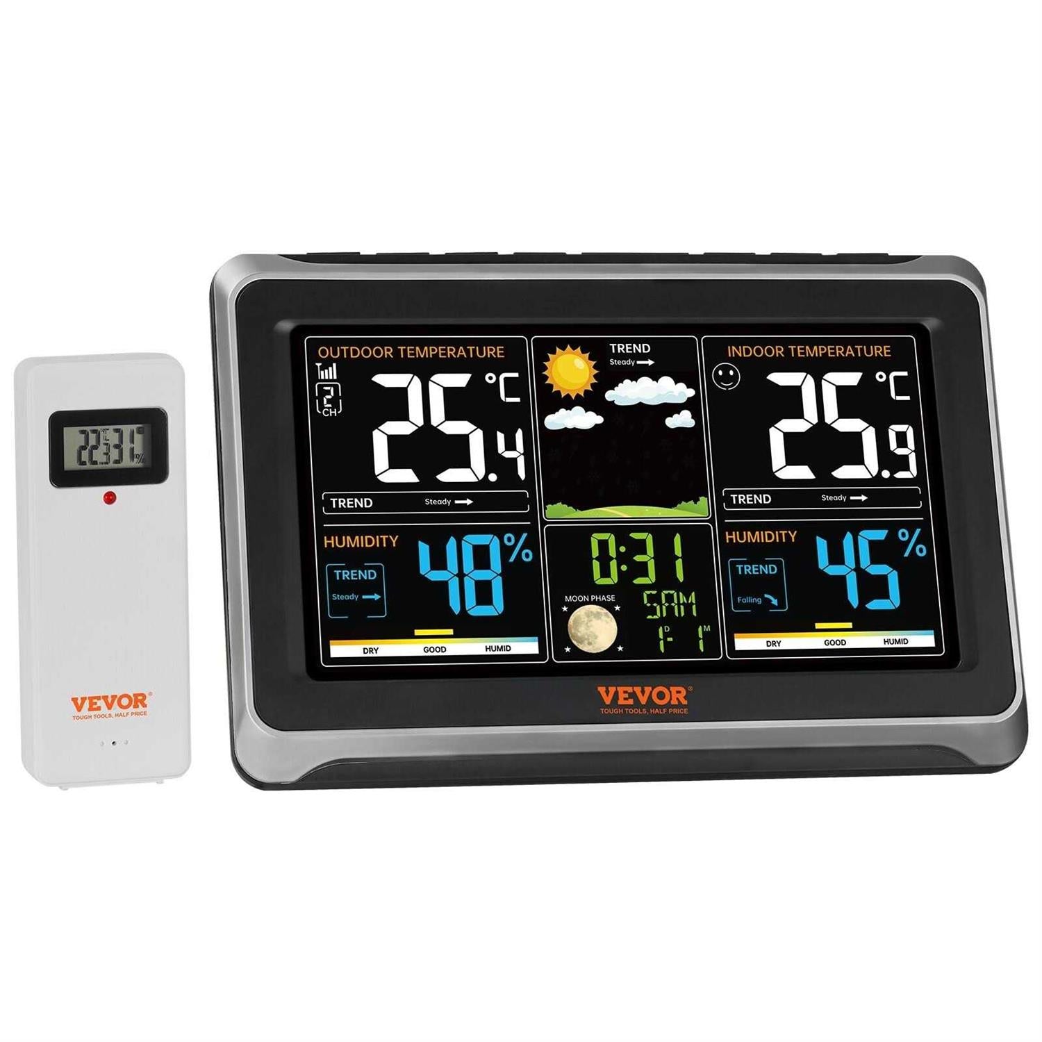 VEVOR Weather Station Indoor Outdoor 7.5 in with Sensor Atomic Clock - Shop Hardware Tools Online Store