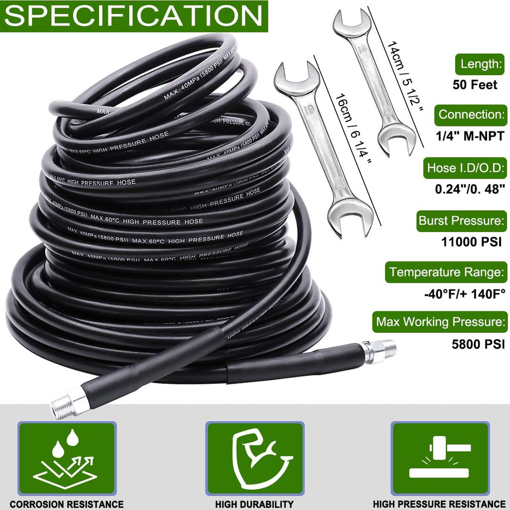 Sewer Jetter Kit 100FT for Pressure Washer, 5800PSI Drain Cleaner Hose 1/4 Inch NPT Z56985