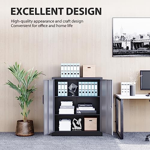 SISESOL Metal Storage Cabinet with 2 Adjustable Shelves, 36" H E162