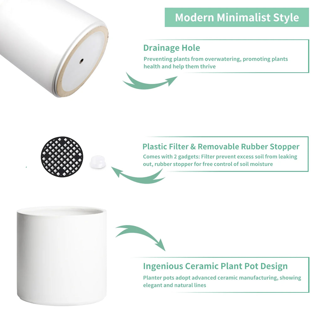 Mozing Ceramic Plant Pot 10x10 inch White with Drainage Hole K6693