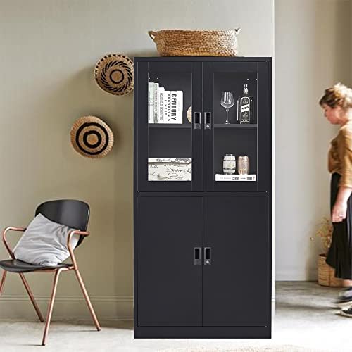 SISESOL Metal Storage Cabinet with 2 Adjustable Shelves, 36" H E162