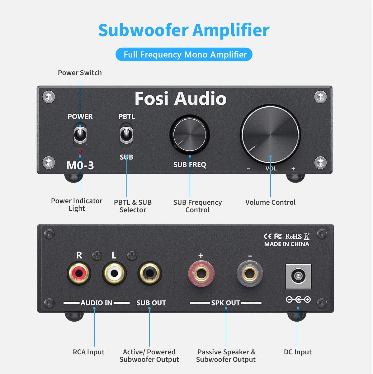 Fosi Audio M03 Subwoofer Amplifier 200 Watt Mini Mono Amp, 2 Pack S28668
