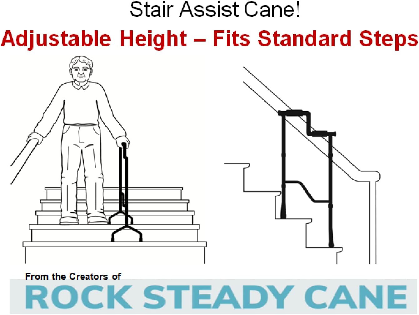Rock Steady Cane Stair Climbing Assist Cane for Sore Hips and Knees G28240