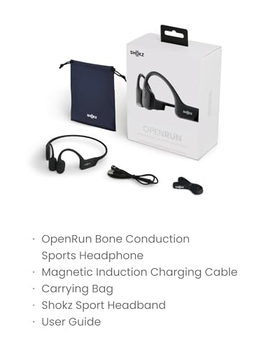 SHOKZ OpenRun Open-Ear Bone Conduction Sport Headphones, Sweat Resistant, Black B872