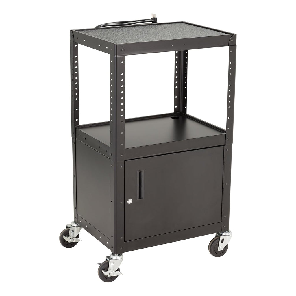 Norwood Commercial Furniture Adjustable Height Metal AV Cart with Cabinet D51622