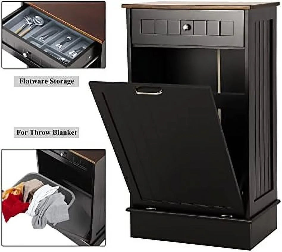 TJUNBOLIFE Free-Standing Tilt Out Trash Bin with Drawer, Grey F503272