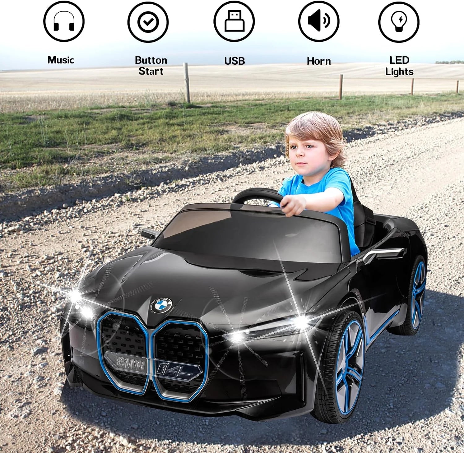 BMW i4 12V Kids Electric Ride-On Car with Remote Control, Black I207222