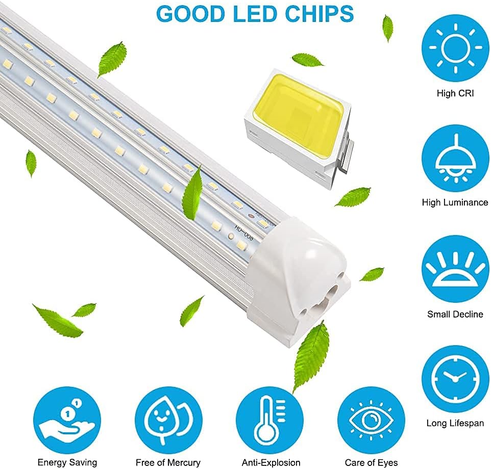 8FT LED Shop Light 72W 8500LM 5000K Linkable T8 Integrated Tube, 10-Pack I42662