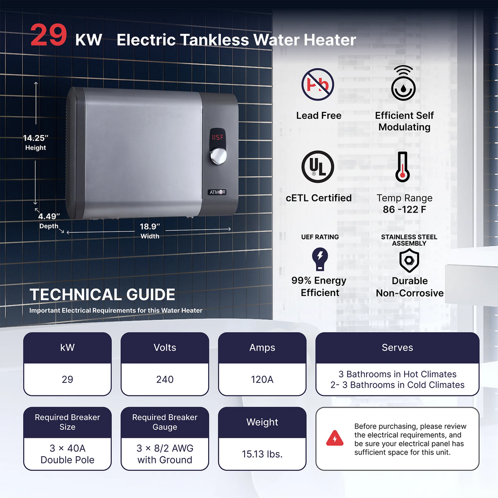Atmor 29kW 5.4 GPM Electric Tankless Water Heater V60640