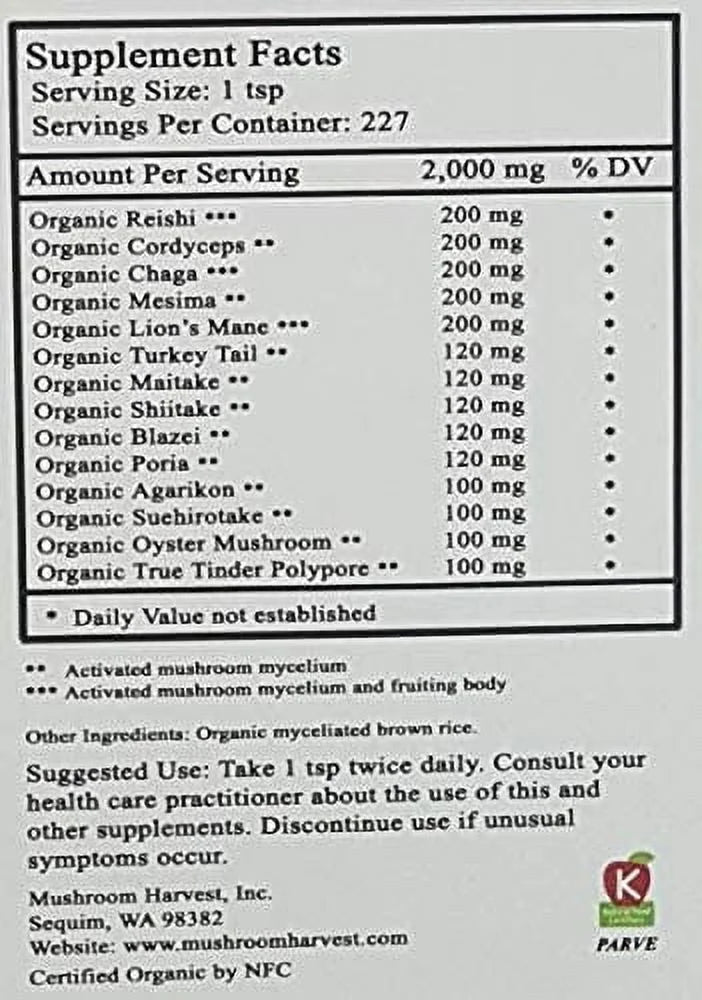 Mushroom Harvest 14 Mushroom Blend Powder, Organic, 1 lb O900