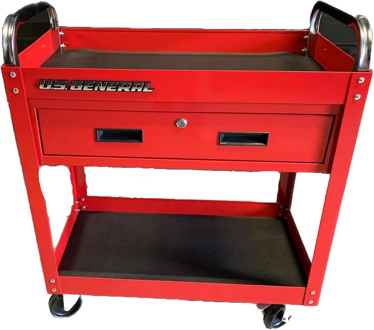 30 in. Large 350 lb. Capacity Glossy Red Service Cart With Locking Drawer Special by US General