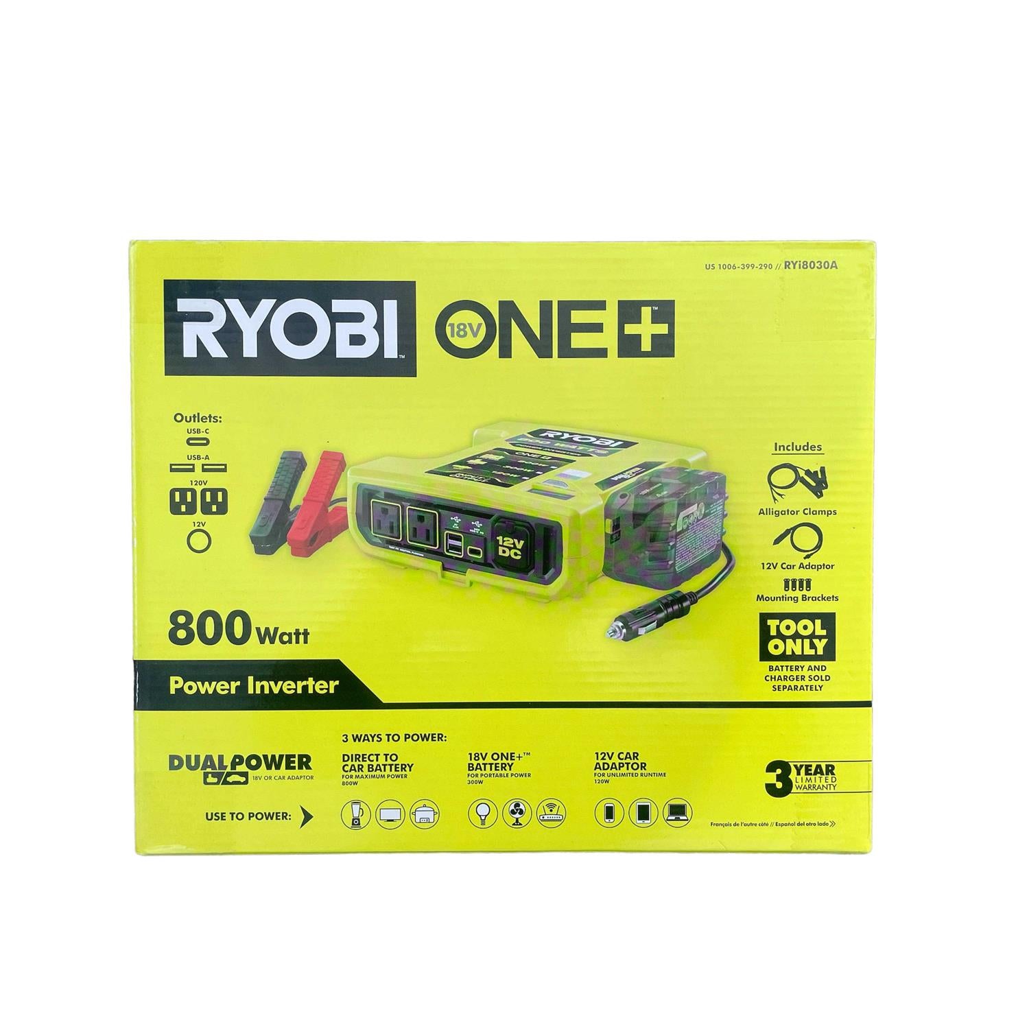 Ryobi ONE+ 18V 800 Watt 12V Automotive Power Inverter RYI8030AVNM - Shop Hardware Tools Online Store