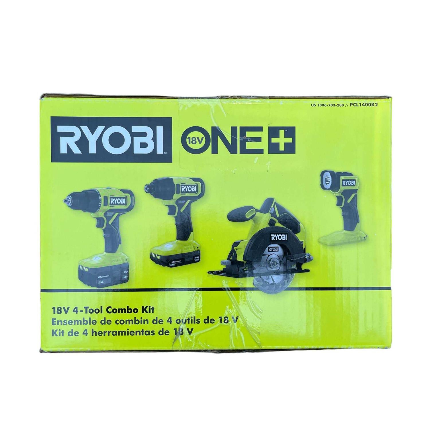 Ryobi One+ 18V Cordless 4-Tool Combo Kit with Batteries and Charger V770