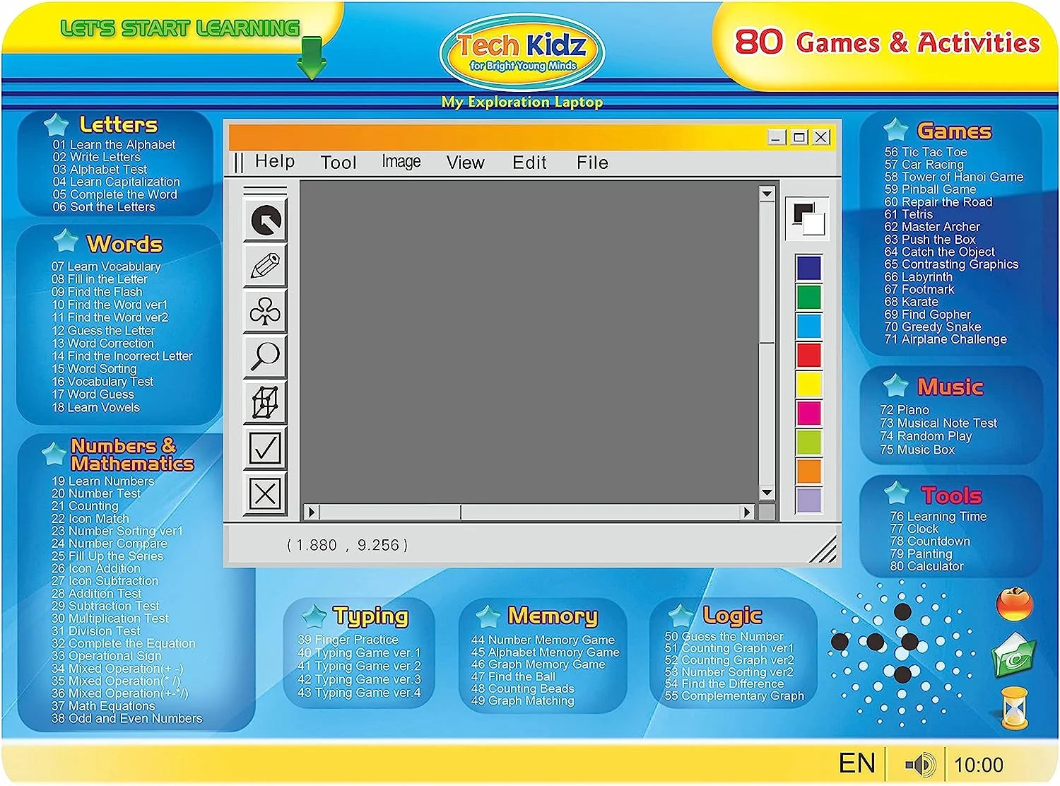 Tech Kidz My Exploration Toy Computer Educational Interactive Laptop for Kids, 80 Games, Blue, Ages 5+ Z750