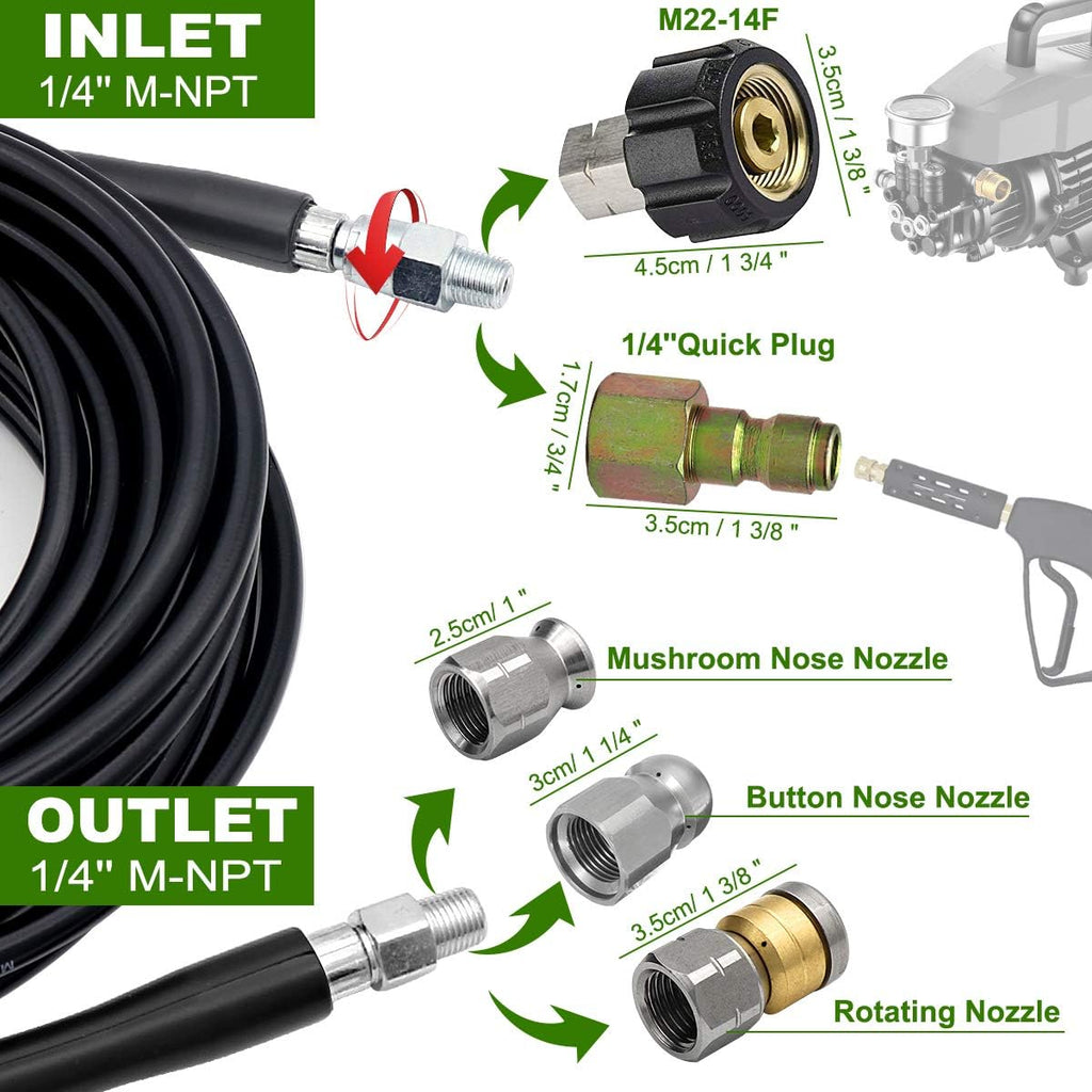 Sewer Jetter Kit 100FT for Pressure Washer, 5800PSI Drain Cleaner Hose 1/4 Inch NPT Z56985