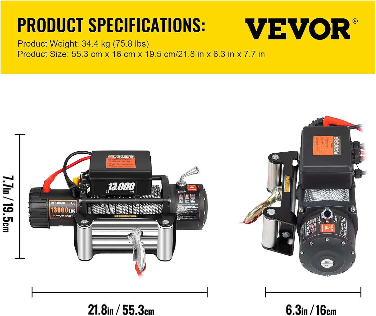 VEVOR 13000lbs Electric Winch 12V with Wireless Remote Control for Truck Jeep UTV ATV R24572