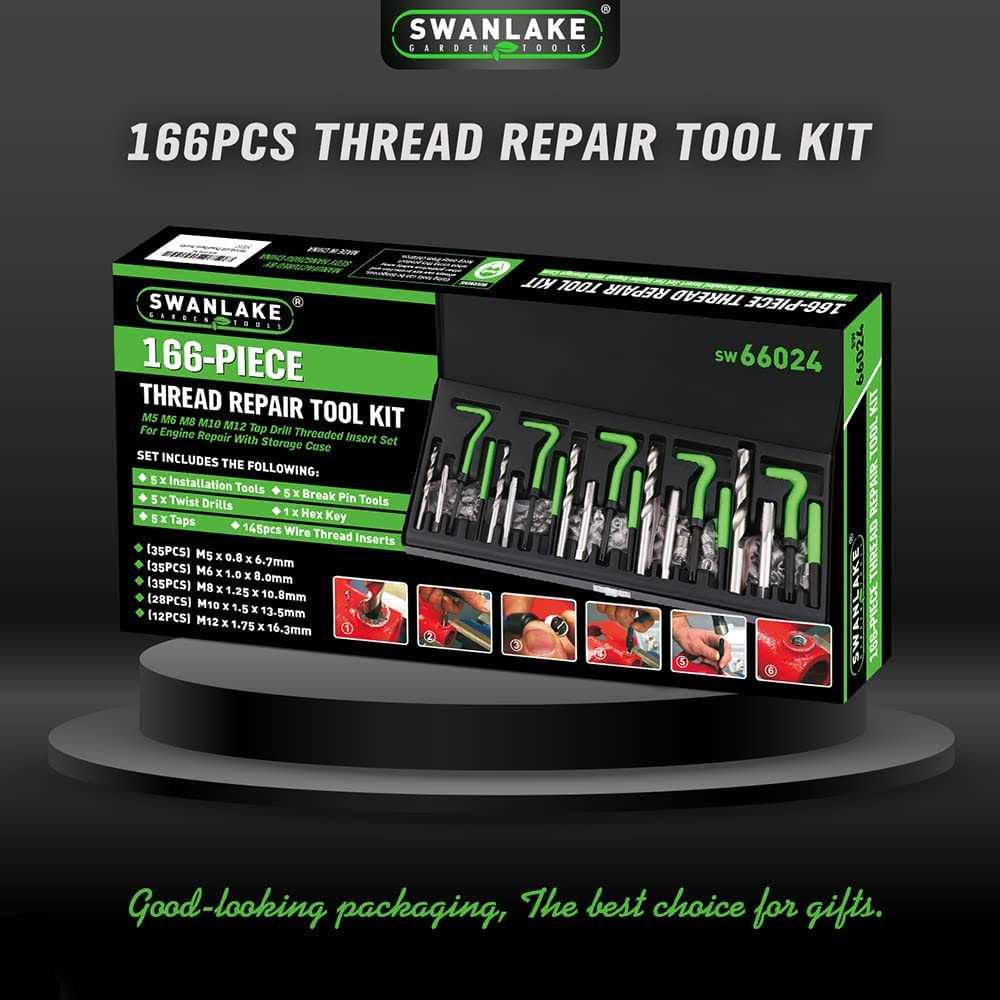 SWANLAKE 166pcs Thread Repair Tool Kit, HSS Drill Metric M5-M12 Z291137