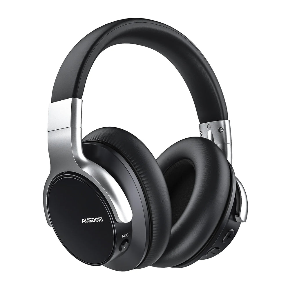 AUSDOM E7 Active Noise Cancelling Headphones,Wireless over Ear Bluetooth 5.0 Headsets with Mic,Black