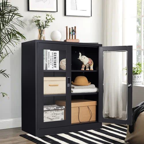 SISESOL Metal Storage Cabinet with 2 Adjustable Shelves, 36" H E162
