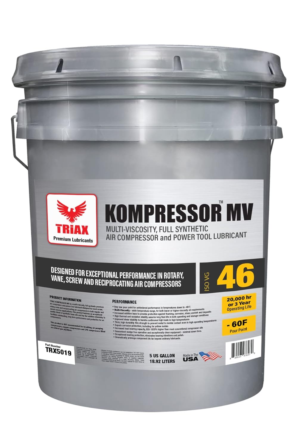 Triax Kompressor MV ISO 46 Full Synthetic Air Compressor Oil, 4 Gallon Pack W2961