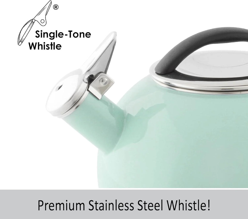 Enamel On Steel Whistling Tea Kettle, 2 Quart, Sage Green S6933