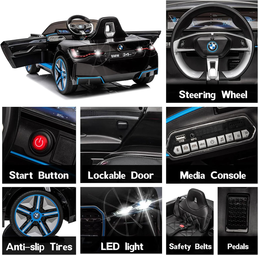 BMW i4 12V Kids Electric Ride-On Car with Remote Control, Black I207222